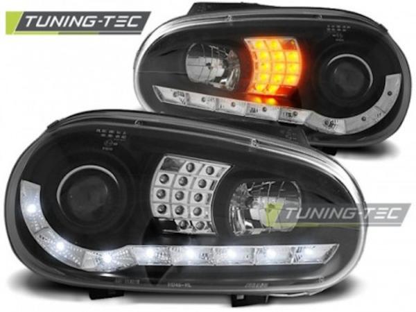 Scheinwerfer LED Tagfahrlicht Optik für VW Golf 4 Bj. 97-03 Schwarz mit LED Blinker
