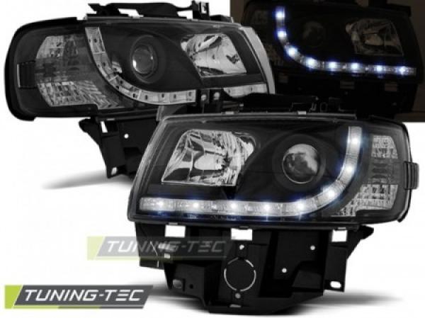 Scheinwerfer LED Tagfahrlicht Optik für VW T4 Multivan Caravelle 96-03 Schwarz