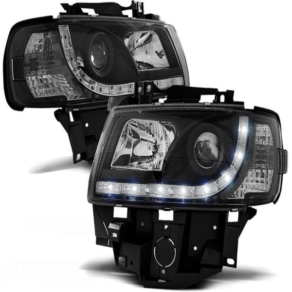 Scheinwerfer LED Tagfahrlicht Optik für VW T4 Multivan Caravelle 96-03 Schwarz