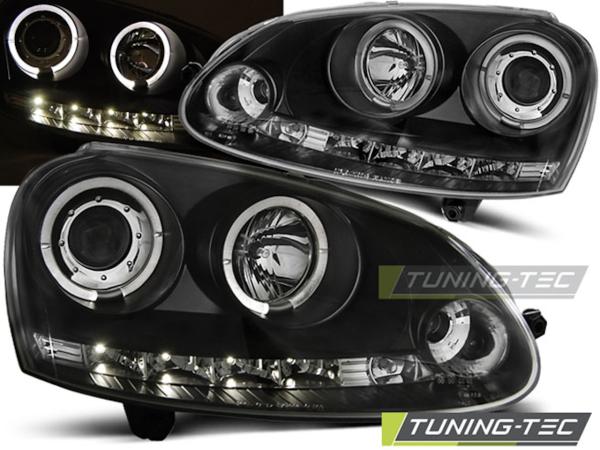 LED Angel Eyes Scheinwerfer für VW Golf 5 03-09 schwarz