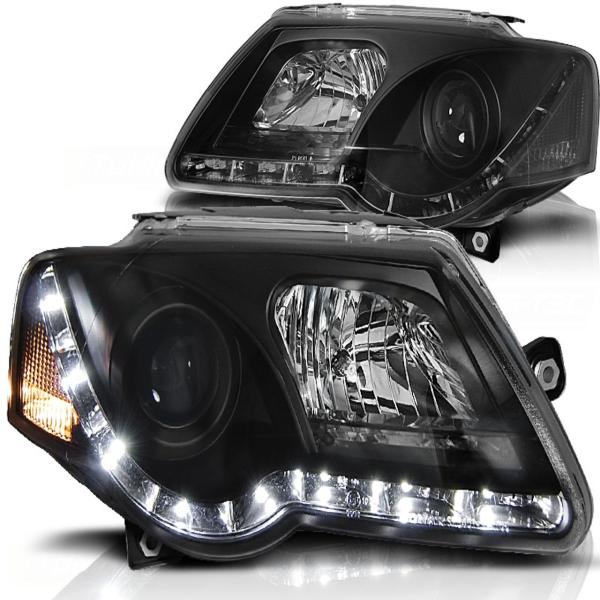 LED Tagfahrlicht Design Scheinwerfer für VW Passat 3C B6 05-10 schwarz