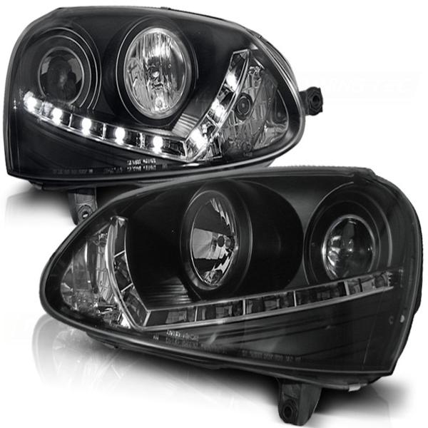 Xenon Scheinwerfer LED Tagfahrlicht Optik für VW Golf 5 Jetta 5  03-10 Schwarz