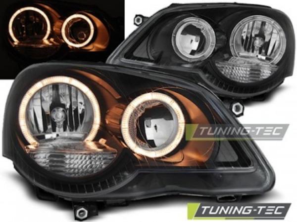 Scheinwerfer Angel Eyes für VW Polo 9N3 Bj. 05-09 Schwarz