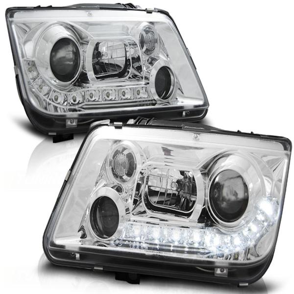 LED Tagfahrlicht Design Scheinwerfer für VW Bora 98-05 chrom