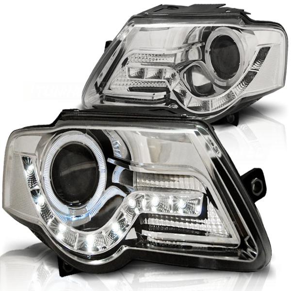 LED Tagfahrlicht Design Scheinwerfer für VW Passat 3C B6 05-10 chrom