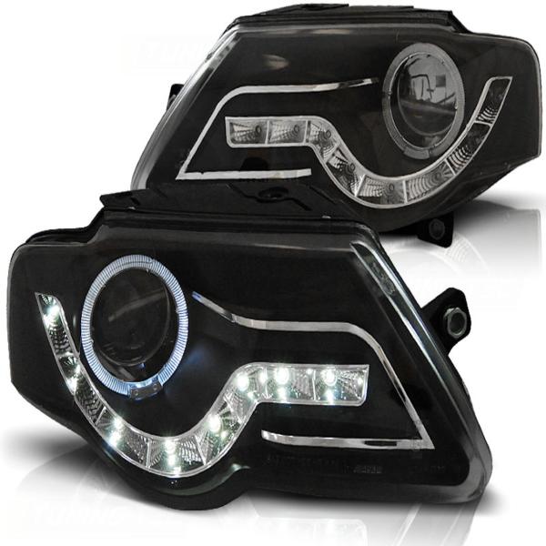 LED Tagfahrlicht Design Scheinwerfer für VW Passat 3C B6 05-10 schwarz