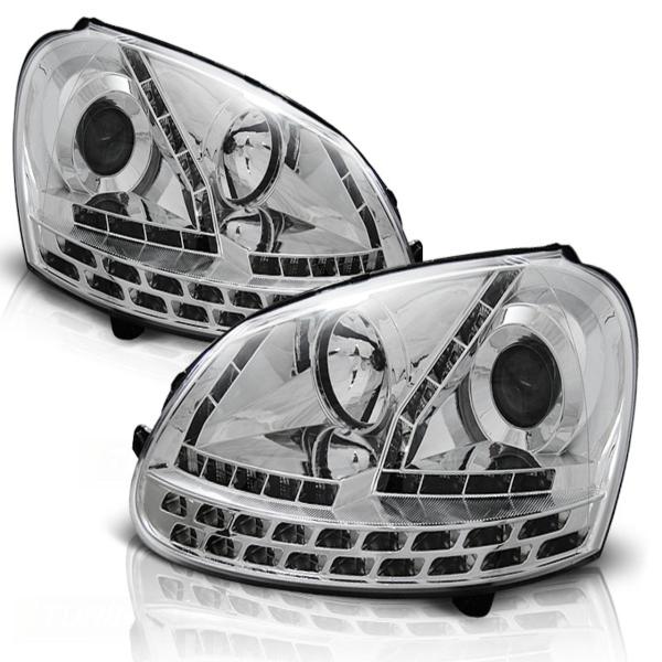 Scheinwerfer LED Tagfahrlicht Optik für VW Golf 5 Jetta 5 Bj. 03-10 Chrom mit LED Blinker