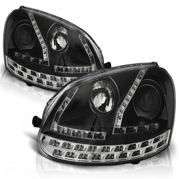 LED Tagfahrlicht Design Scheinwerfer für VW Golf 5 schwarz mit LED Blinker