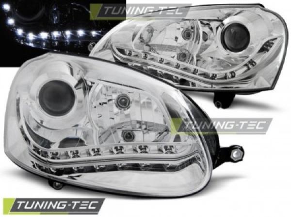 Scheinwerfer LED Tagfahrlicht Optik für VW Golf 5 Jetta 5 Bj. 03-10 Chrom