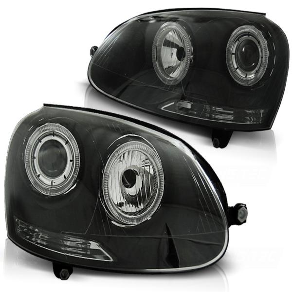 LED Angel Eyes Scheinwerfer für VW Golf 5 03-09 schwarz