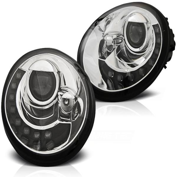 LED Tagfahrlicht Design Scheinwerfer für VW New Beetle 98-05 chrom