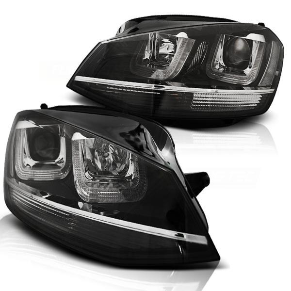 Scheinwerfer U-Tube LED Tagfahrlicht für VW Golf 7 Bj. 12-16 Schwarz Chrom