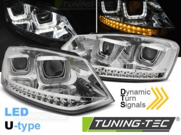 Scheinwerfer U-Tube Tagfahrlicht Optik für VW Polo 6R Chrom dynamischem Blinker