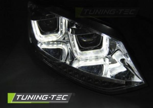 Scheinwerfer U-Tube Tagfahrlicht Optik für VW Polo 6R Chrom dynamischem Blinker