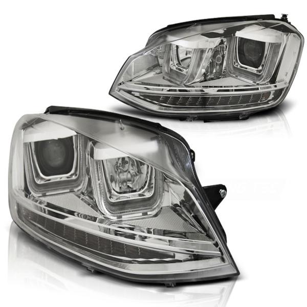 Scheinwerfer U-Tube LED Tagfahrlicht für VW Golf 7 12-16 Chrom mit LED Blinker