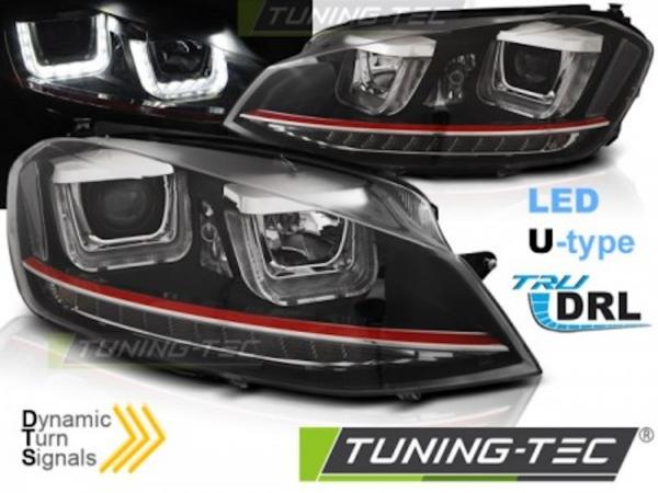 Scheinwerfer DRL LED Tagfahrlicht für VW Golf 7 Bj. 12-16 Schwarz Rot mit dynamischem Blinker