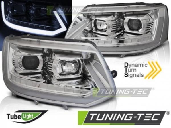 LED Tagfahrlicht Scheinwerfer für VW T5 GP 10-15 chrom mit dyn LED Blinker