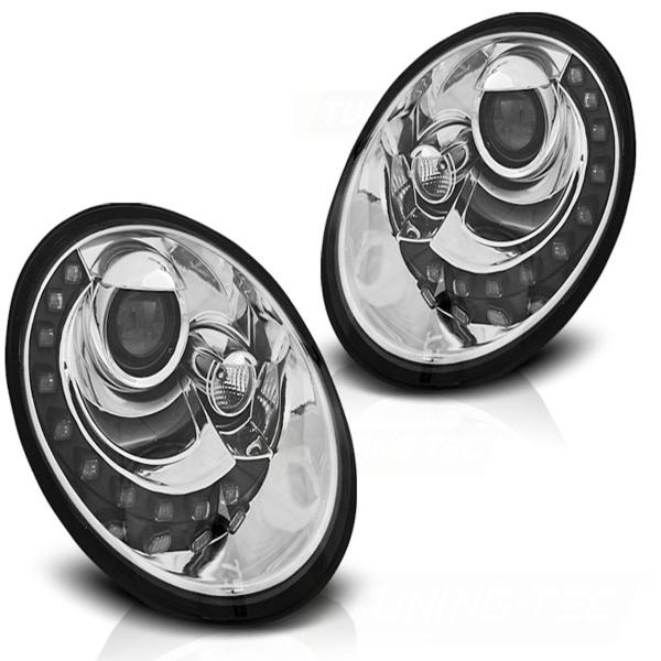 Scheinwerfer LED Tagfahrlicht Optik für VW New Beetle 9C Facelift 05-10 Chrom