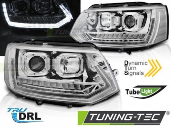 Tagfahrlicht Scheinwerfer für VW T5 GP (Facelift) 10-15 chrom dynamische LED Blinker