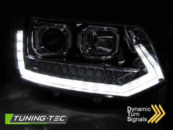 Tagfahrlicht Scheinwerfer für VW T5 GP (Facelift) 10-15 chrom dynamische LED Blinker