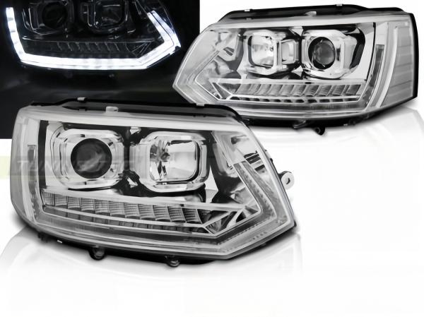 Tagfahrlicht Scheinwerfer für VW T5 GP (Facelift) 10-15 chrom dynamische LED Blinker