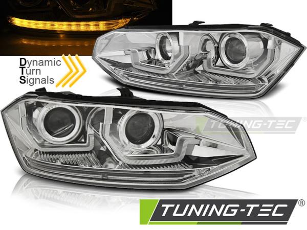 Scheinwerfer für VW Polo VI 2G Bj. 2017- Chrom mit dynamischem Blinker