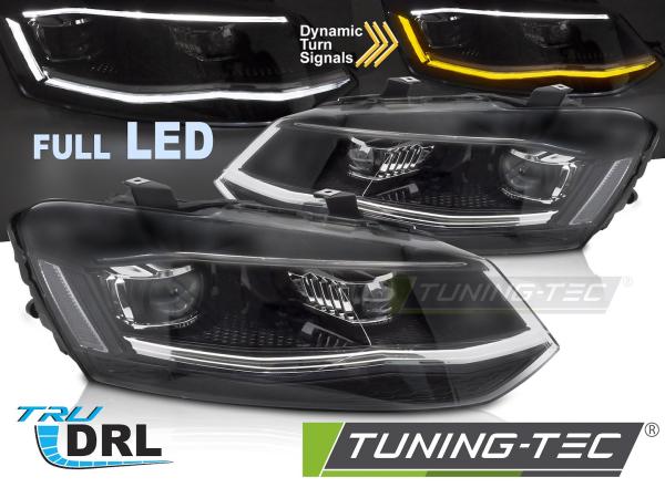 Voll LED Scheinwerfer passend für VW Polo 6R und 6C 2009–2017 in Schwarz Chrom