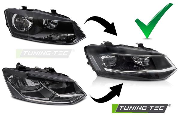 Voll LED Scheinwerfer passend für VW Polo 6R und 6C 2009–2017 in Schwarz Chrom