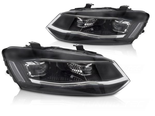 Voll LED Scheinwerfer passend für VW Polo 6R und 6C 2009–2017 in Schwarz Chrom