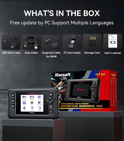 OBD2 DIAGNOSEGERÄT SCANNER iCARSOFT MT V6 für BMW Motorräder +Adapter +Updates