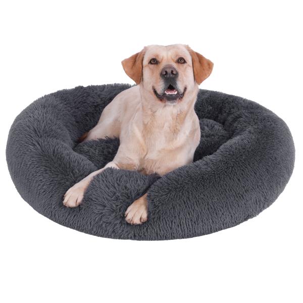 Hundebett rund Hundekissen Hundesofa Katzenbett Donut waschbar (Ø 60 cm Außendurchmesser (M), dunkelgrau