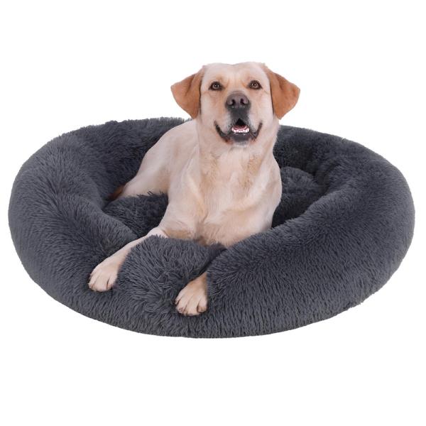 SLPRO Hundebett rund Hundekissen Hundesofa Katzenbett Donut waschbar (Ø 80 cm Außendurchmesser (XL), dunkelgrau