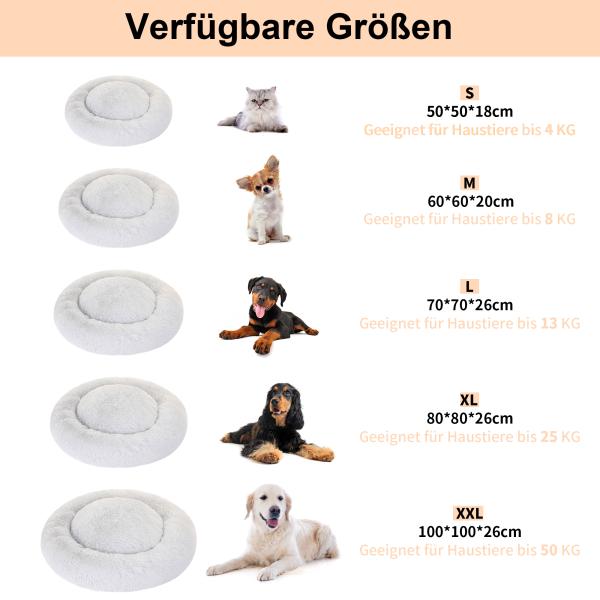 SLPRO Hundebett rund Hundekissen Hundesofa Katzenbett Donut waschbar (Ø 70 cm Außendurchmesser (L), hellgrau