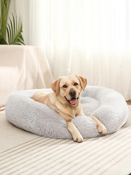 SLPRO Hundebett rund Hundekissen Hundesofa Katzenbett Donut waschbar (Ø 70 cm Außendurchmesser (L), hellgrau