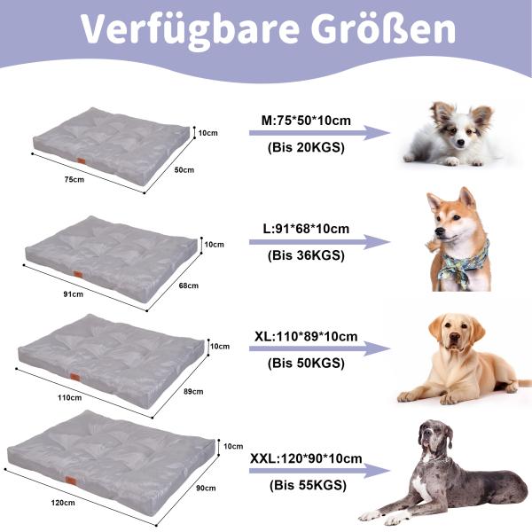 Hundekissen große Hunde waschbar hundematratze wasserdicht XXL für große, mittelgroße Hunde Outdoor gepolstert Hundematte grau in 10cm Höhe, groß XL Kühlmatte für Haustiere (75 * 50 * 10 cm)