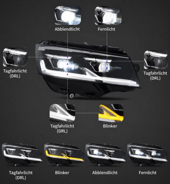 Voll Led Scheinwerfer passend für VW T6 15-19 schwarz ab 19 -24 LED Blinkern